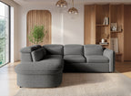 Canapé d'angle convertible avec coffre de rangement en tissu bouclette gris BAYA - angle gauche