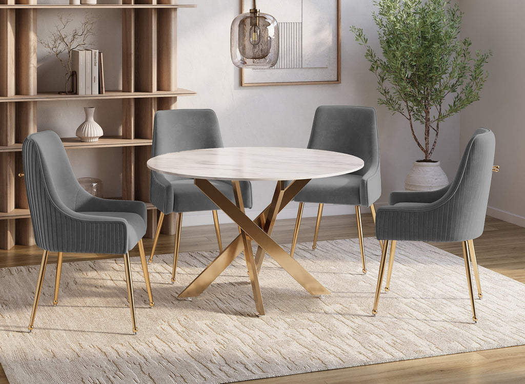 Lot de 2 chaises en velours gris pieds en métal doré DORY