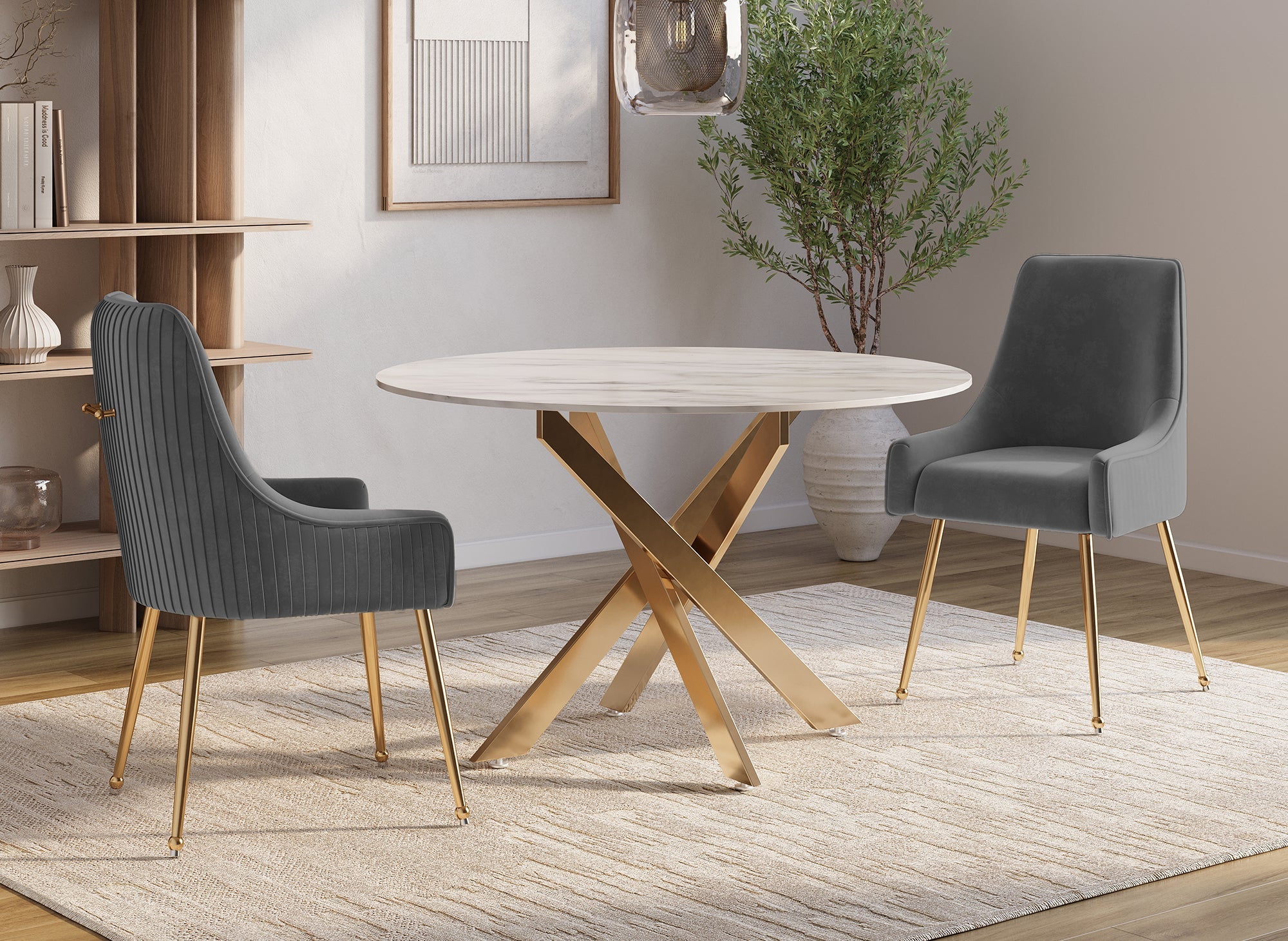 Lot de 2 chaises en velours gris pieds en métal doré DORY