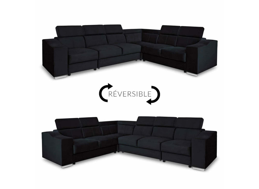 Canapé d'angle convertible réversible en velours noir LEONIE