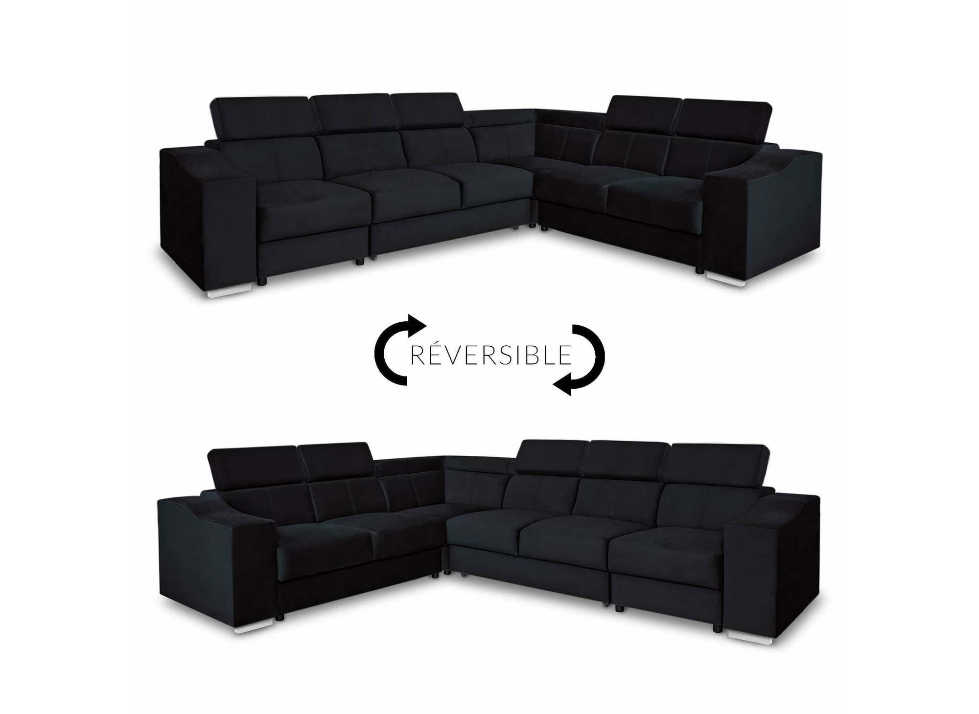 Canapé d'angle convertible réversible en velours noir LEONIE