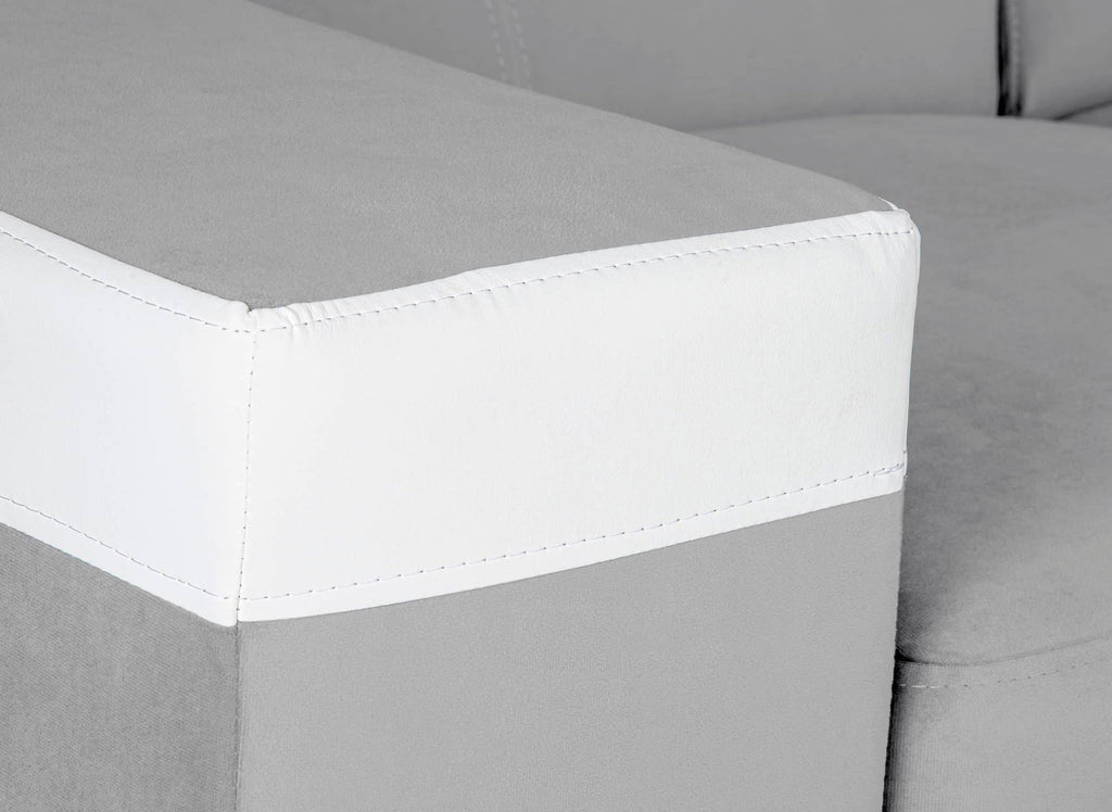 Canapé d'angle convertible réversible en velours gris clair et simili cuir blanc LEONIE