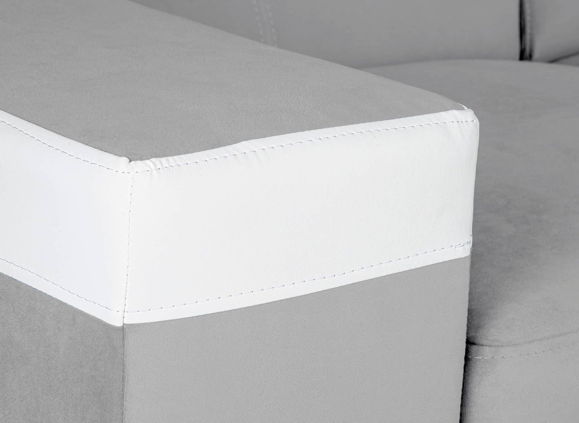 Canapé d'angle convertible réversible en velours gris clair et simili cuir blanc LEONIE