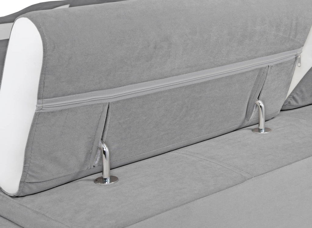 Canapé d'angle convertible réversible en velours gris clair et simili cuir blanc LEONIE