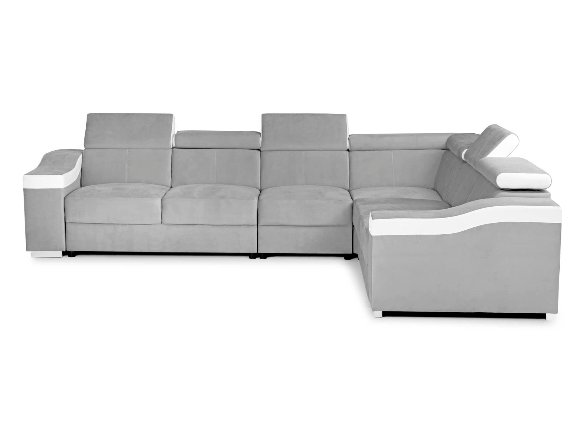 Canapé d'angle convertible réversible en velours gris clair et simili cuir blanc LEONIE