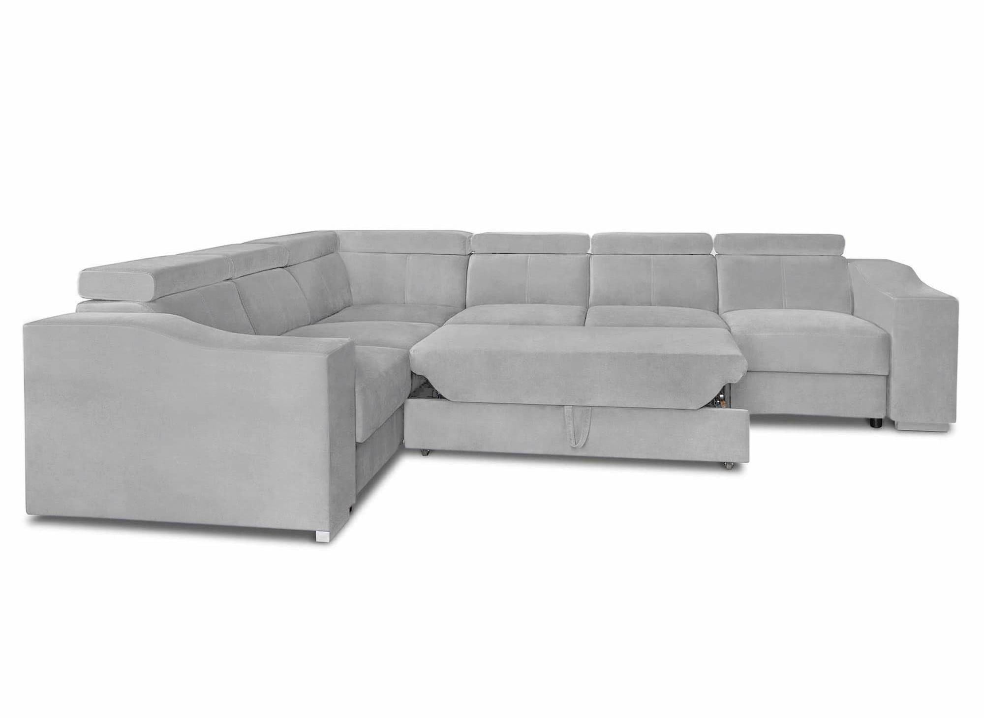 Canapé d'angle convertible réversible en velours gris clair  LEONIE