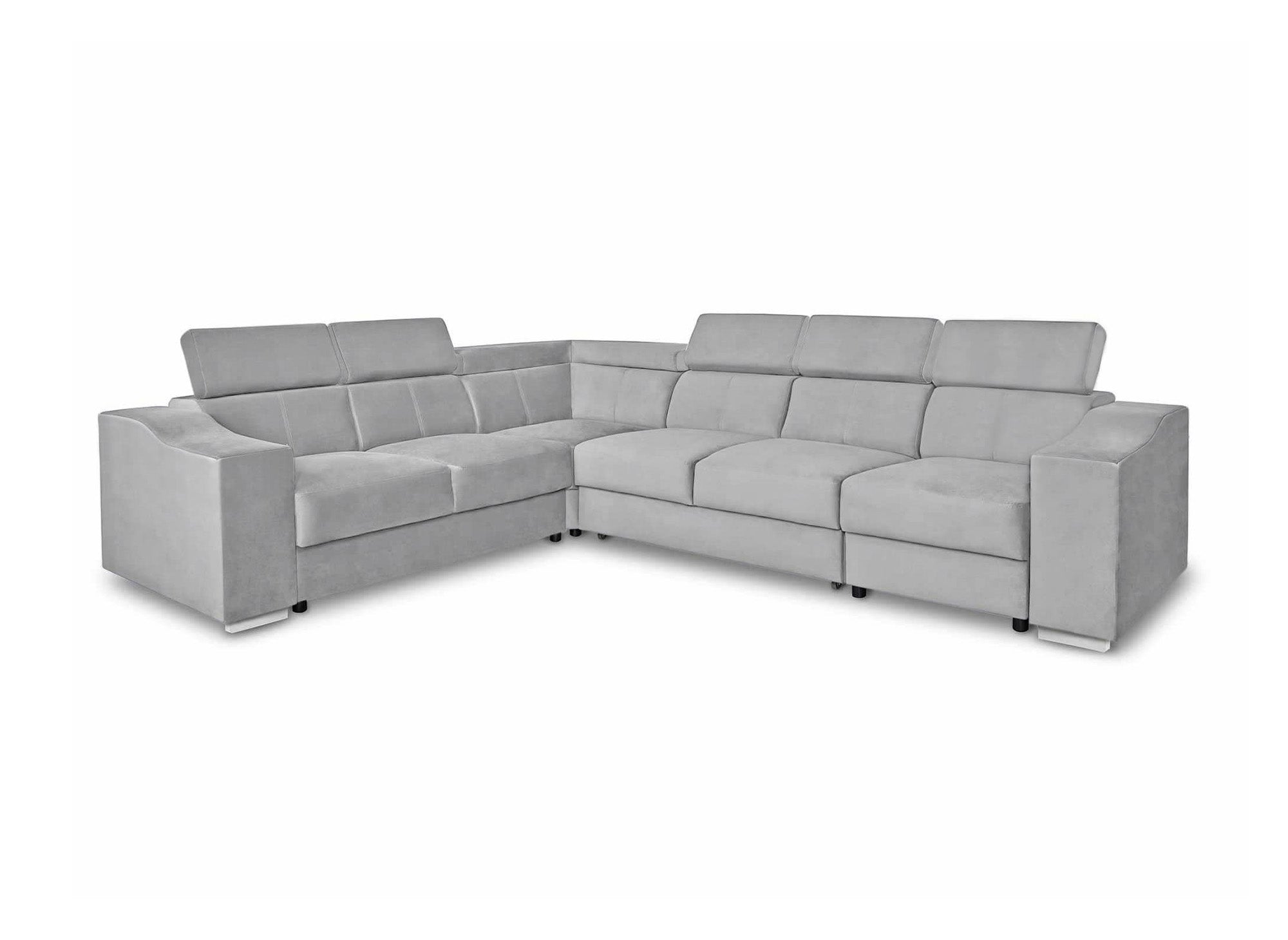 Canapé d'angle convertible réversible en velours gris clair  LEONIE