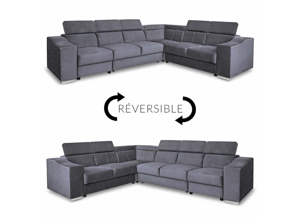 Canapé d'angle convertible réversible en velours gris LEONIE