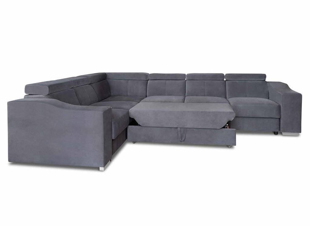 Canapé d'angle convertible réversible en velours gris LEONIE