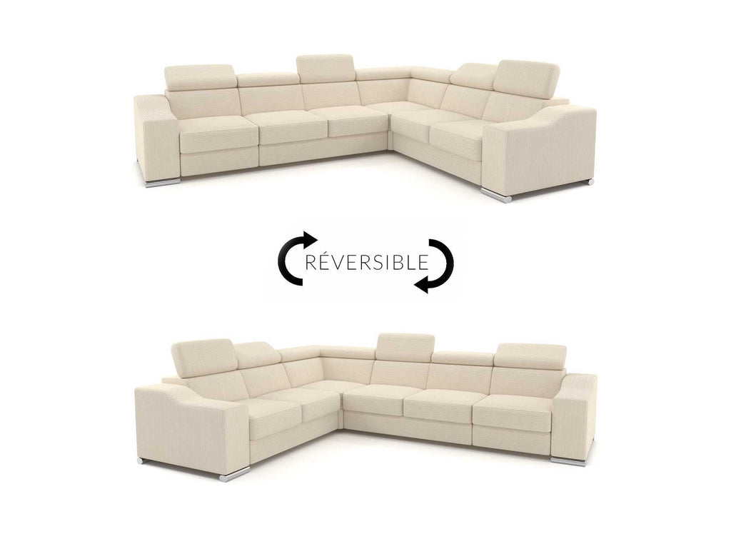 Canapé d'angle convertible réversible en velours côtelé beige LEONIE