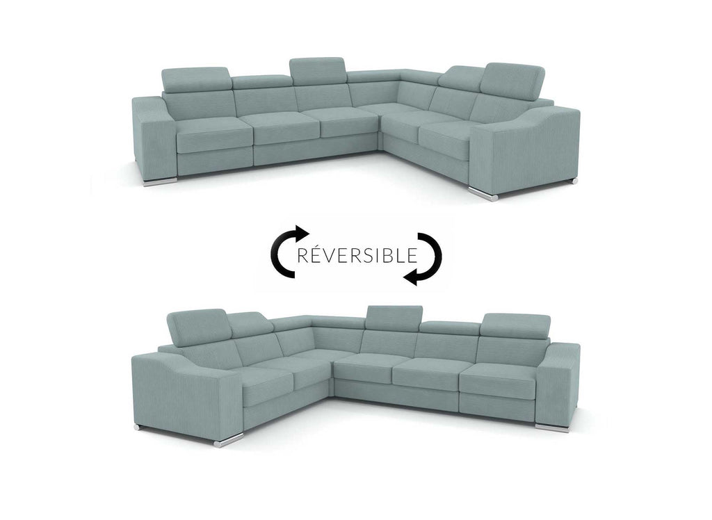 Canapé d'angle convertible réversible en velours côtelé vert d'eau LEONIE