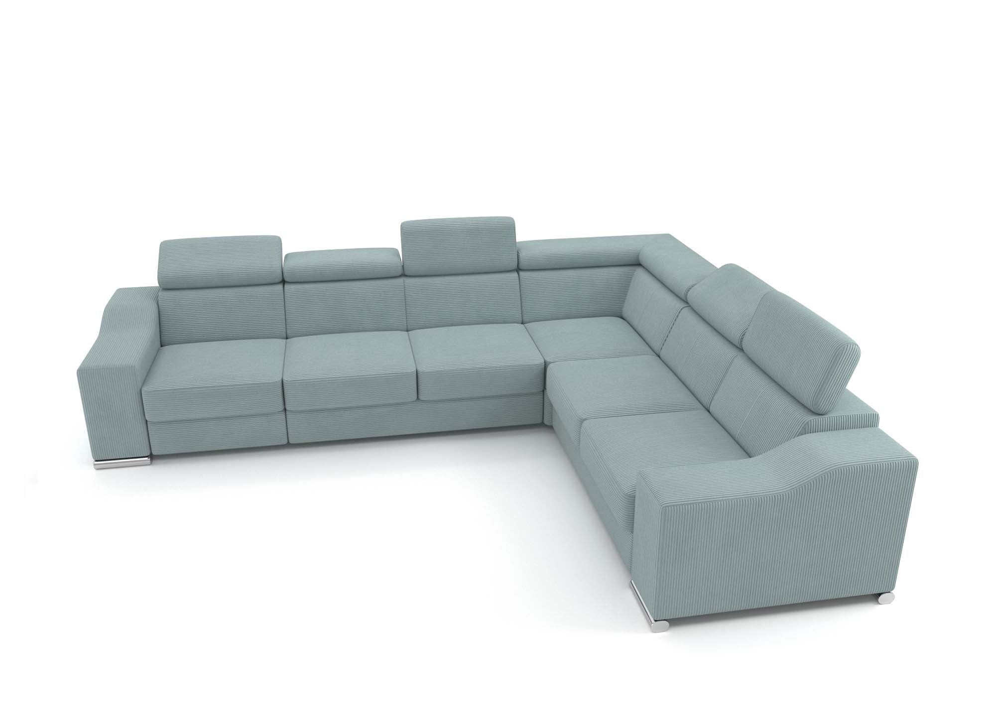 Canapé d'angle convertible réversible en velours côtelé vert d'eau LEONIE