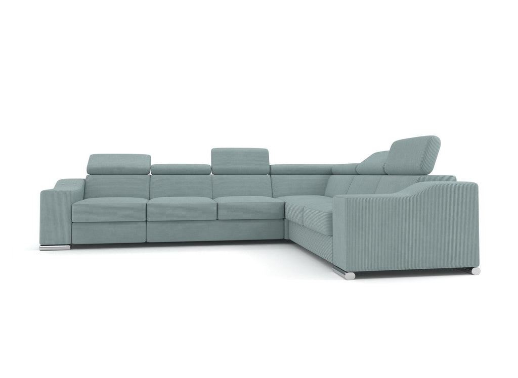 Canapé d'angle convertible réversible en velours côtelé vert d'eau LEONIE