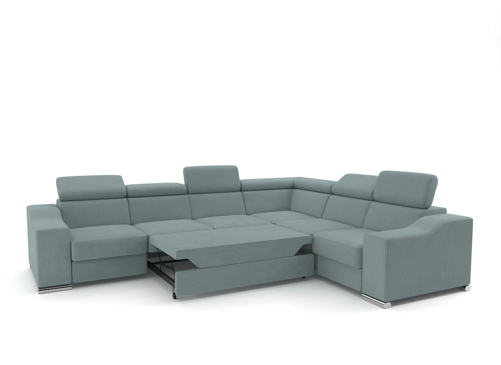 Canapé d'angle convertible réversible en velours côtelé vert d'eau LEONIE