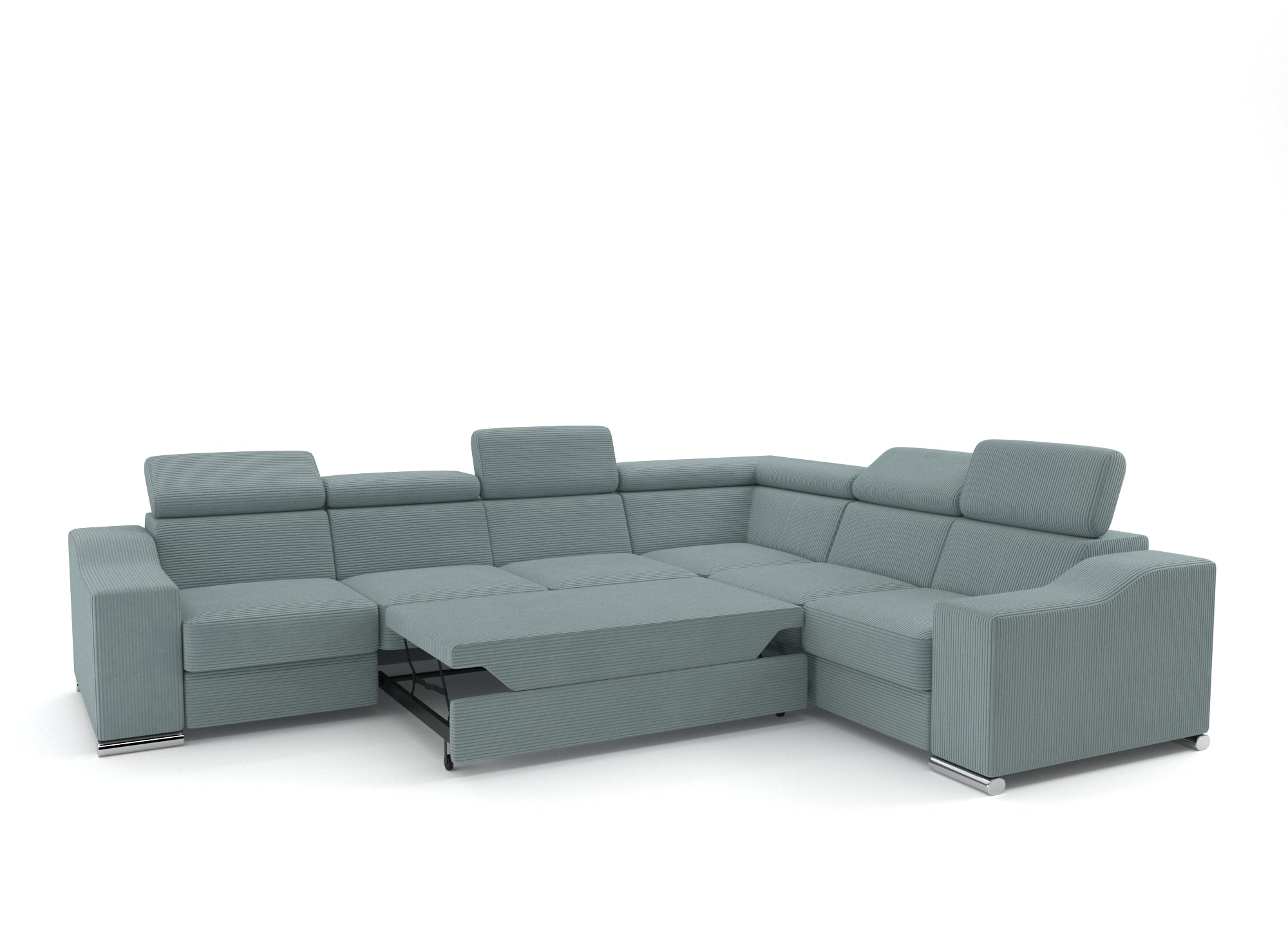 Canapé d'angle convertible réversible en velours côtelé vert d'eau LEONIE