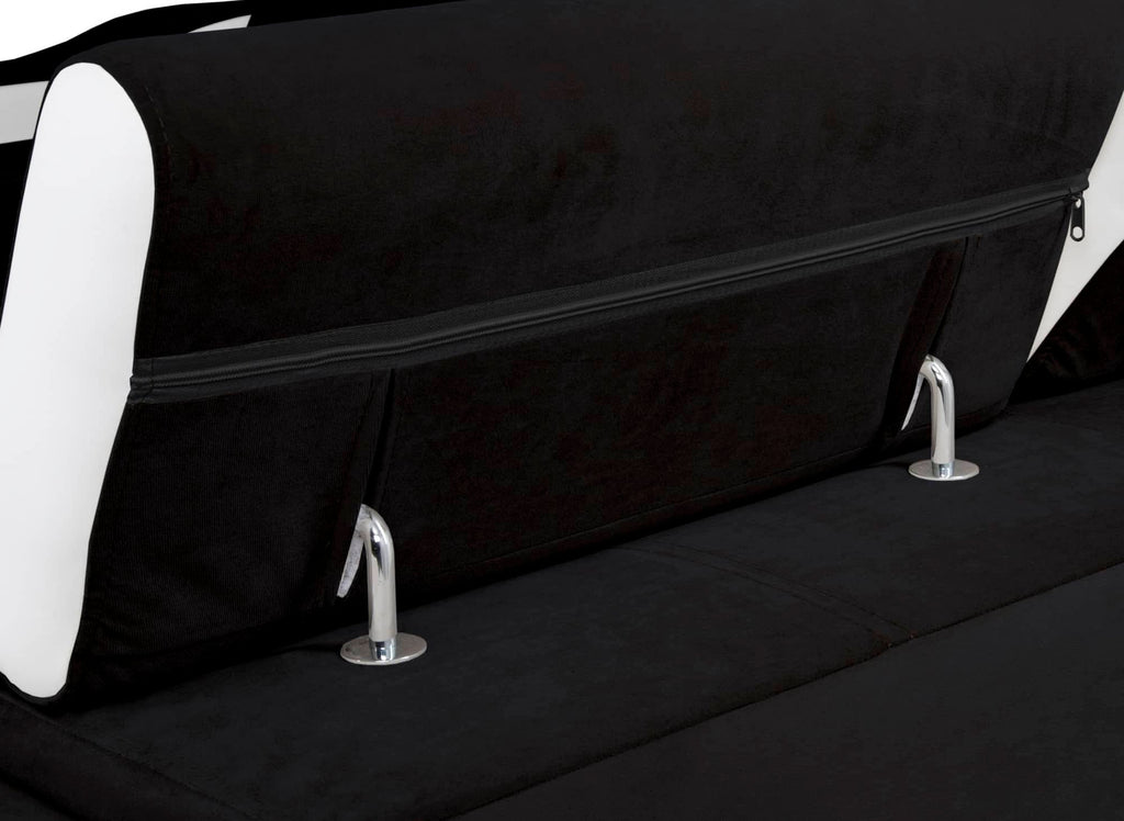 Canapé d'angle convertible réversible en velours noir et simili blanc LEONIE