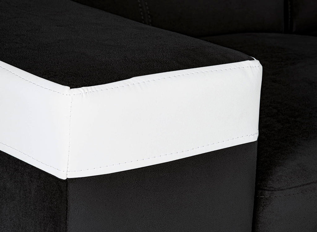 Canapé d'angle convertible réversible en velours noir et simili blanc LEONIE