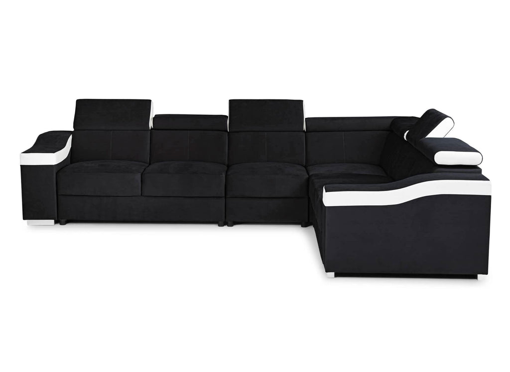 Canapé d'angle convertible réversible en velours noir et simili blanc LEONIE