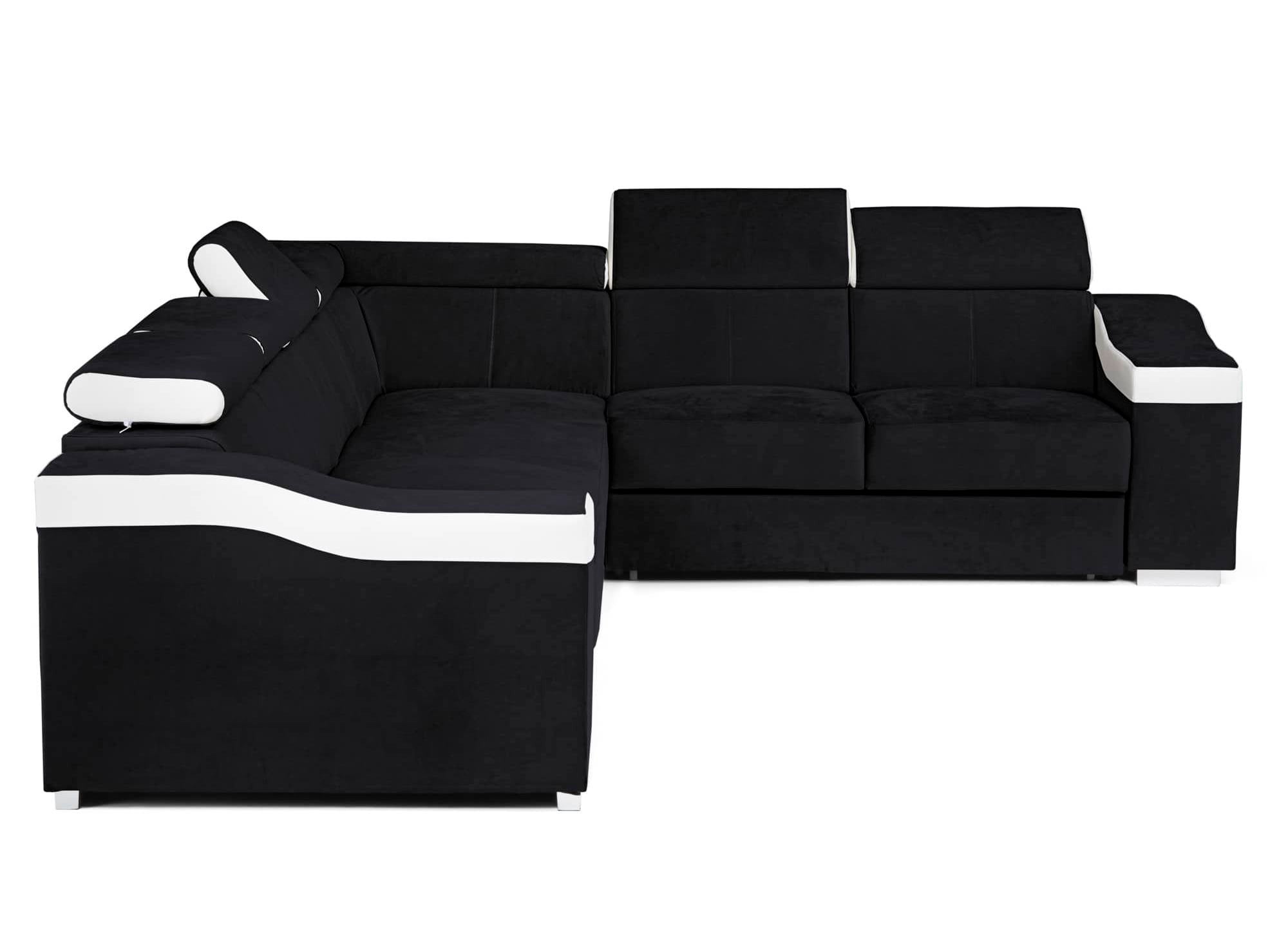 Canapé d'angle convertible réversible en velours noir et simili blanc LEONIE