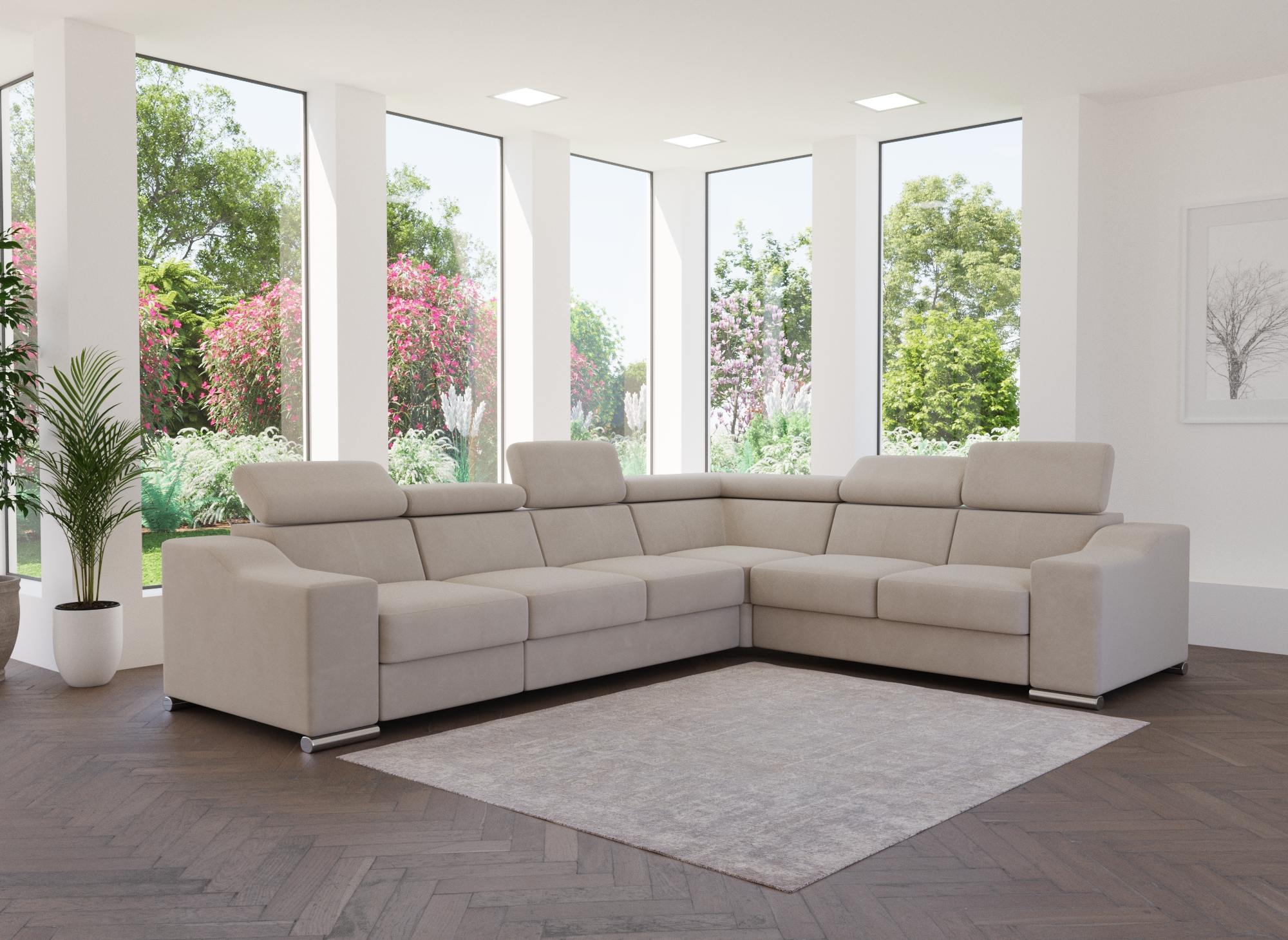 Canapé d'angle convertible réversible en velours beige LEONIE