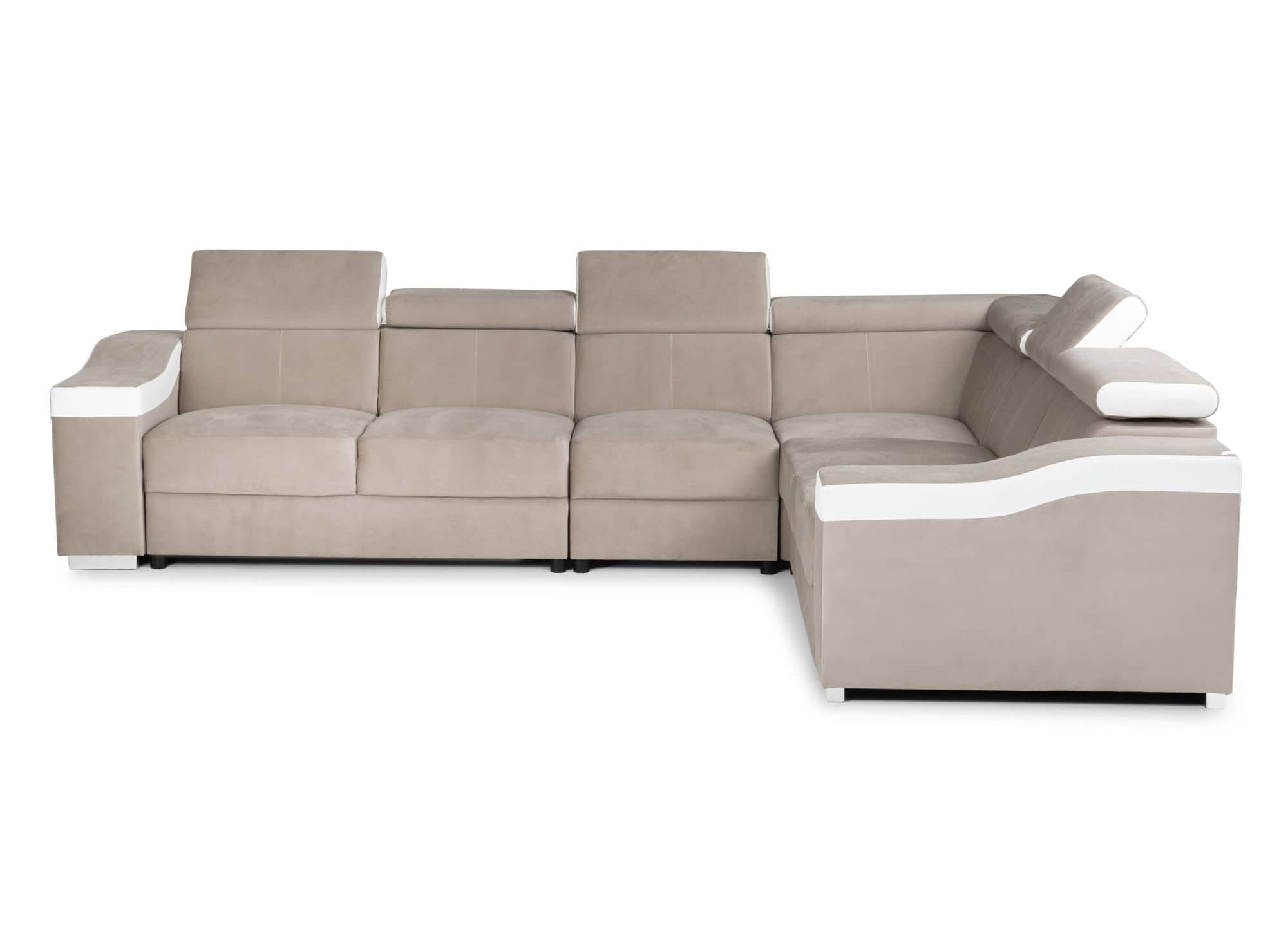 Canapé d'angle convertible réversible en velours beige et simili cuir blanc LEONIE