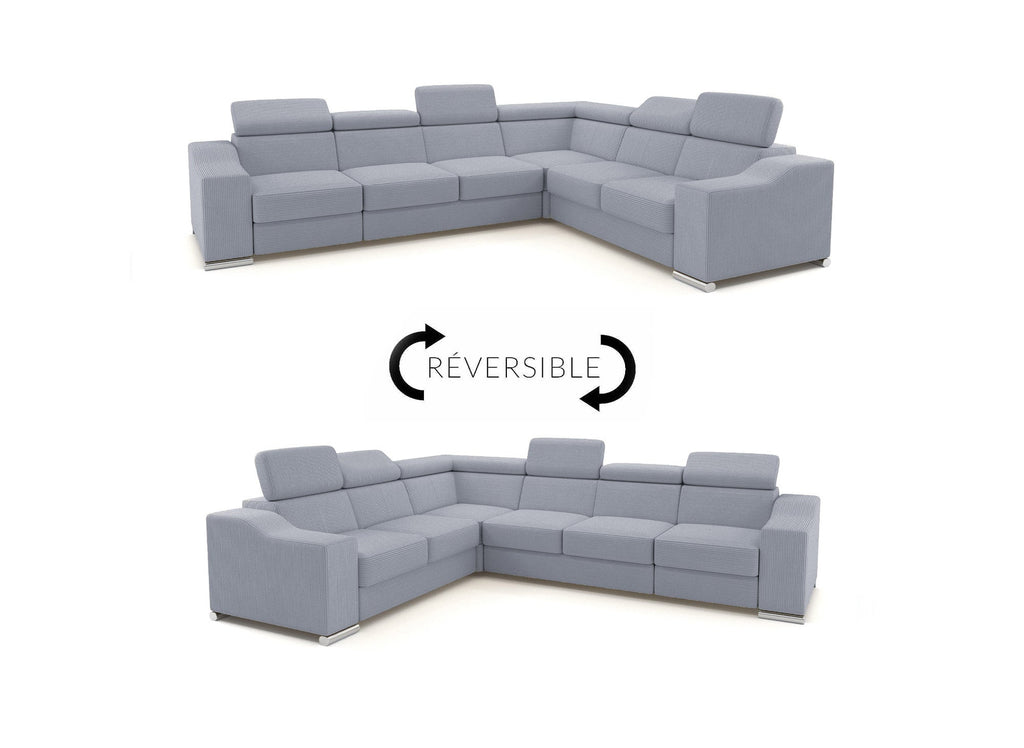 Canapé d'angle convertible réversible en velours côtelé gris clair LEONIE