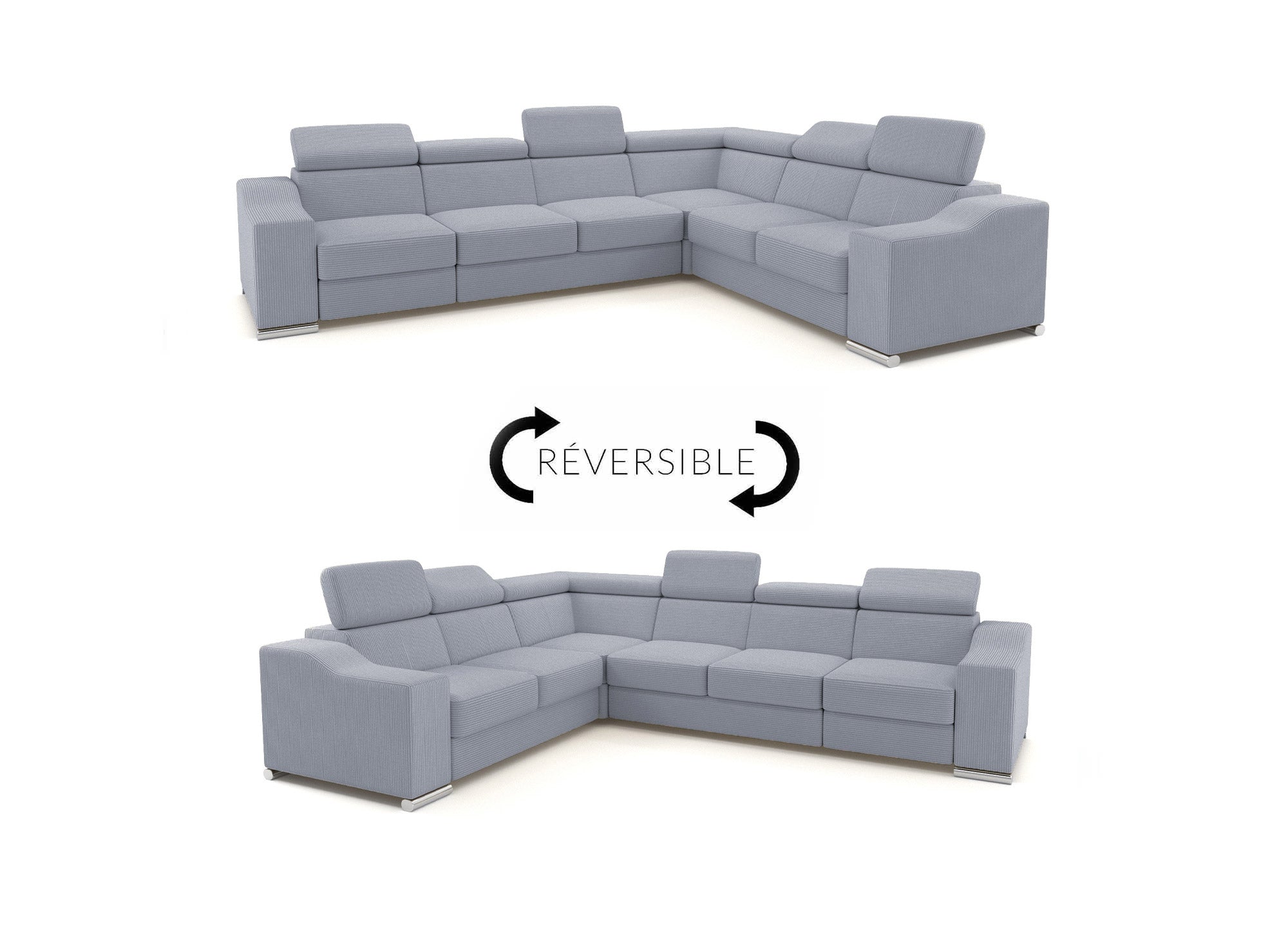 Canapé d'angle convertible réversible en velours côtelé gris clair LEONIE