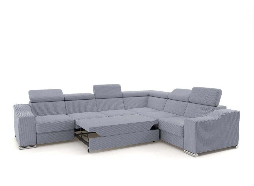 Canapé d'angle convertible réversible en velours côtelé gris clair LEONIE
