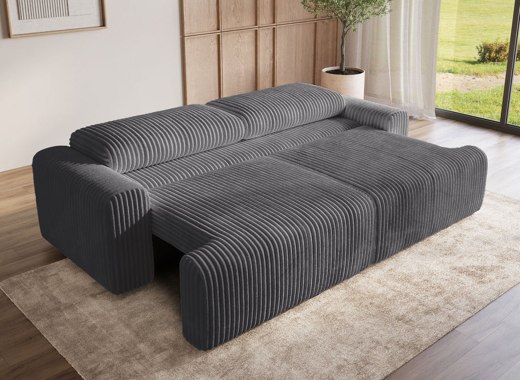 Canapé convertible avec coffre en velours côtelé épais gris MILO