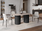 Table à manger en marbre composite beige pieds noir 6 personnes DHARA BLACK