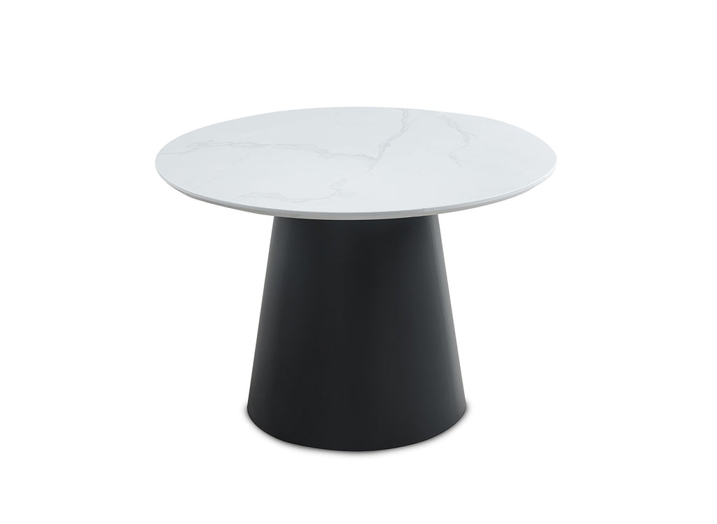 Table à manger ronde plateau effet marbre blanc 4 personnes AUBREY