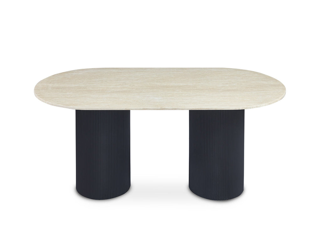 Table à manger en marbre composite beige pieds noir 6 personnes DHARA BLACK