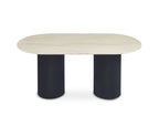 Table à manger en marbre composite beige pieds noir 6 personnes DHARA BLACK