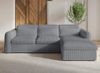 Canapé d'angle convertible avec coffre en velours côtelé épais gris PETUNIA - Angle droit