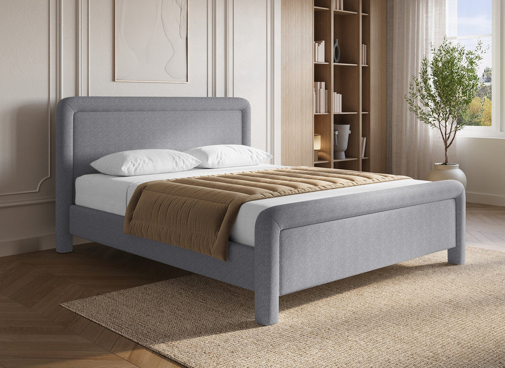 Lit double en tissu doux gris 160 x200 cm ANELA