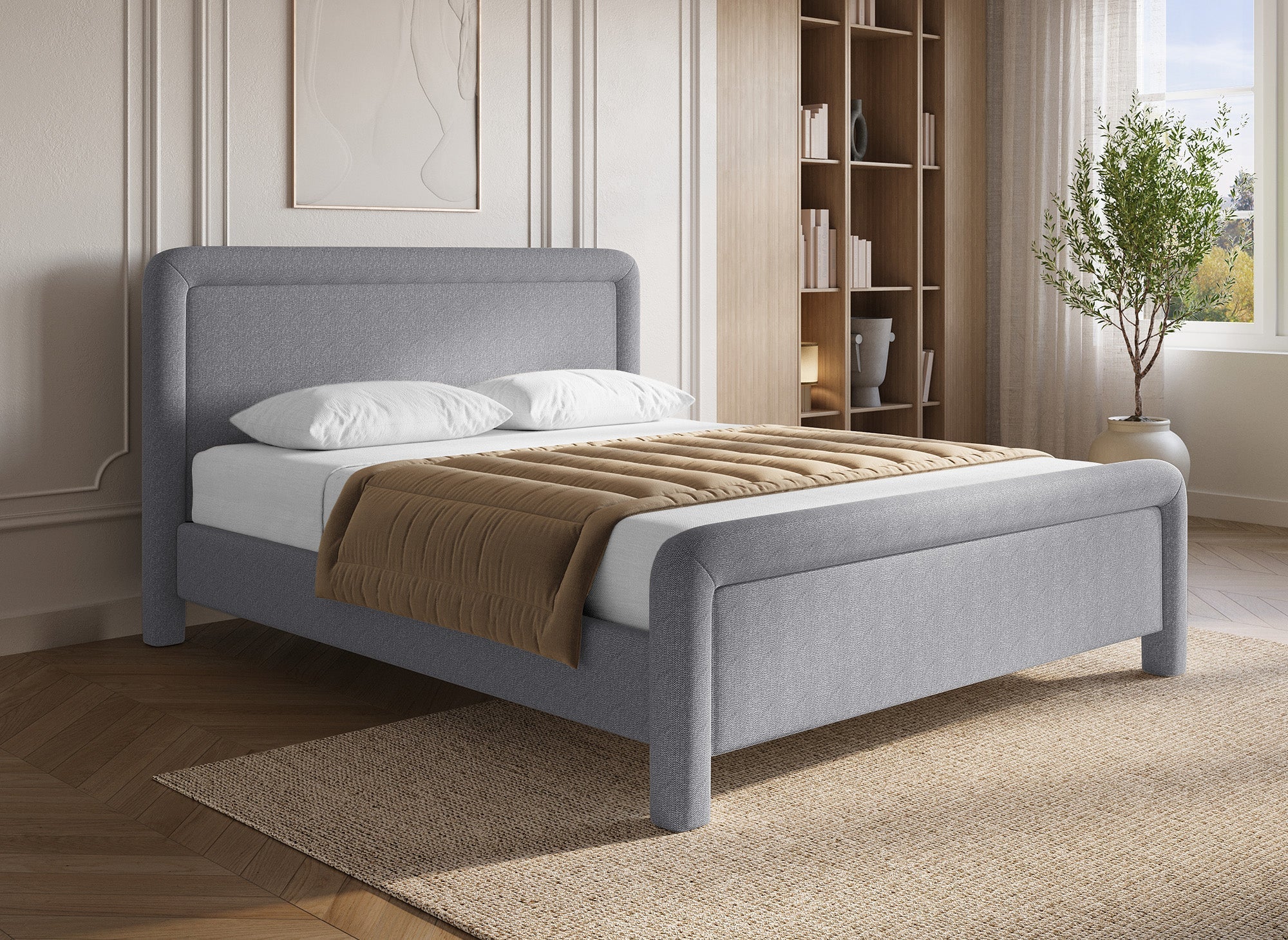 Lit double en tissu doux gris 160 x200 cm ANELA