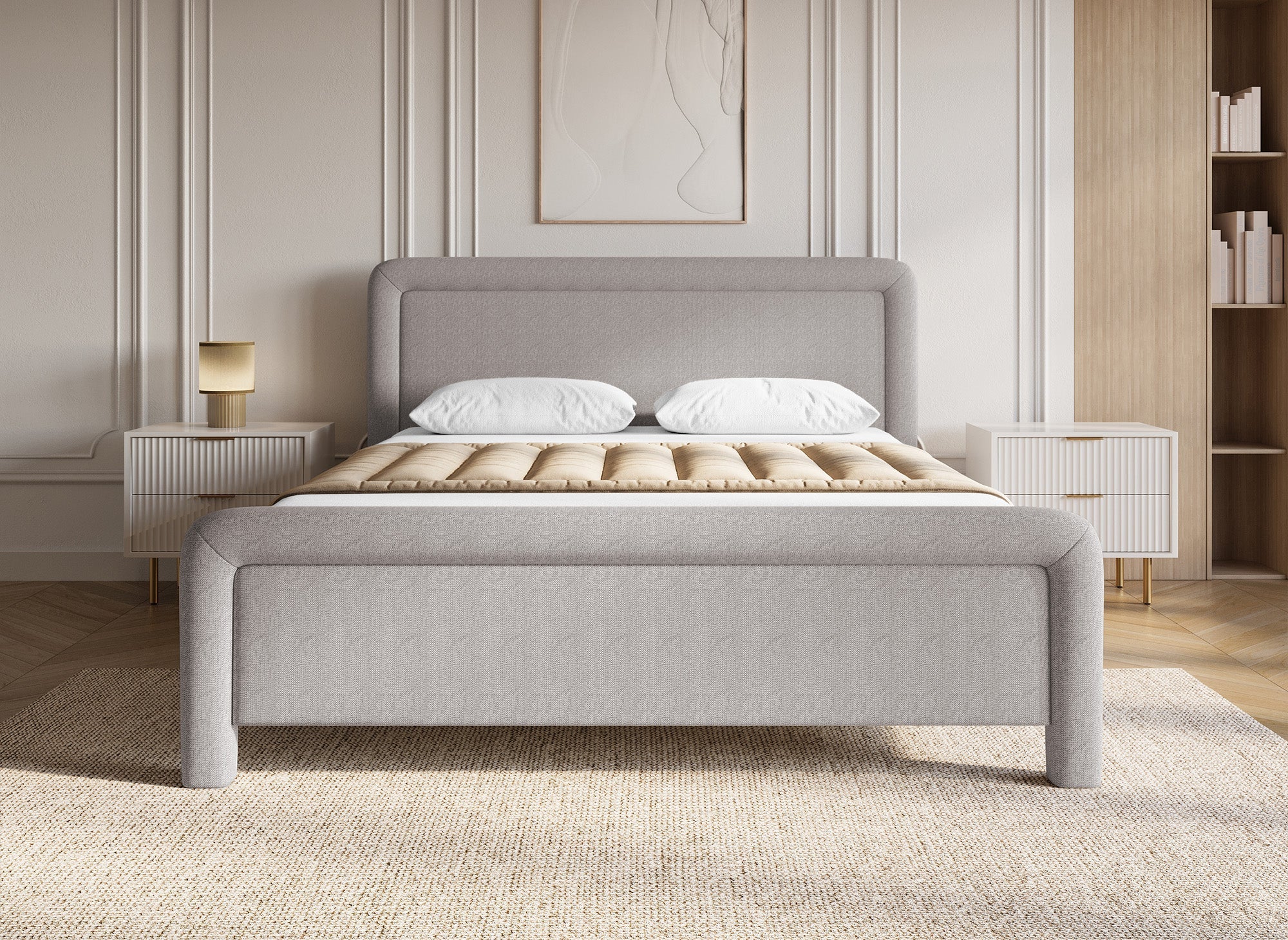 Lit double en tissu doux taupe 160 x200 cm ANELA