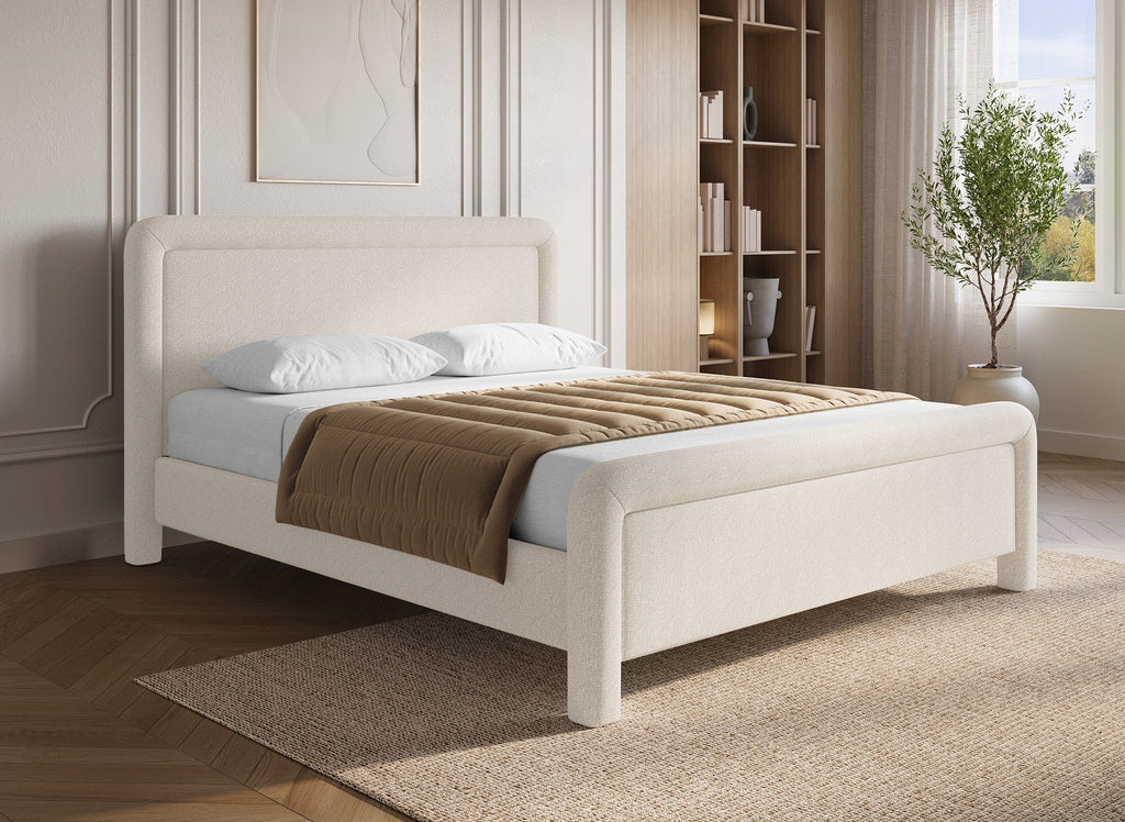 Lit double en tissu doux beige 160 x200 cm ANELA