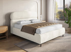 Lit coffre en velours chiné beige 140x190cm MELO