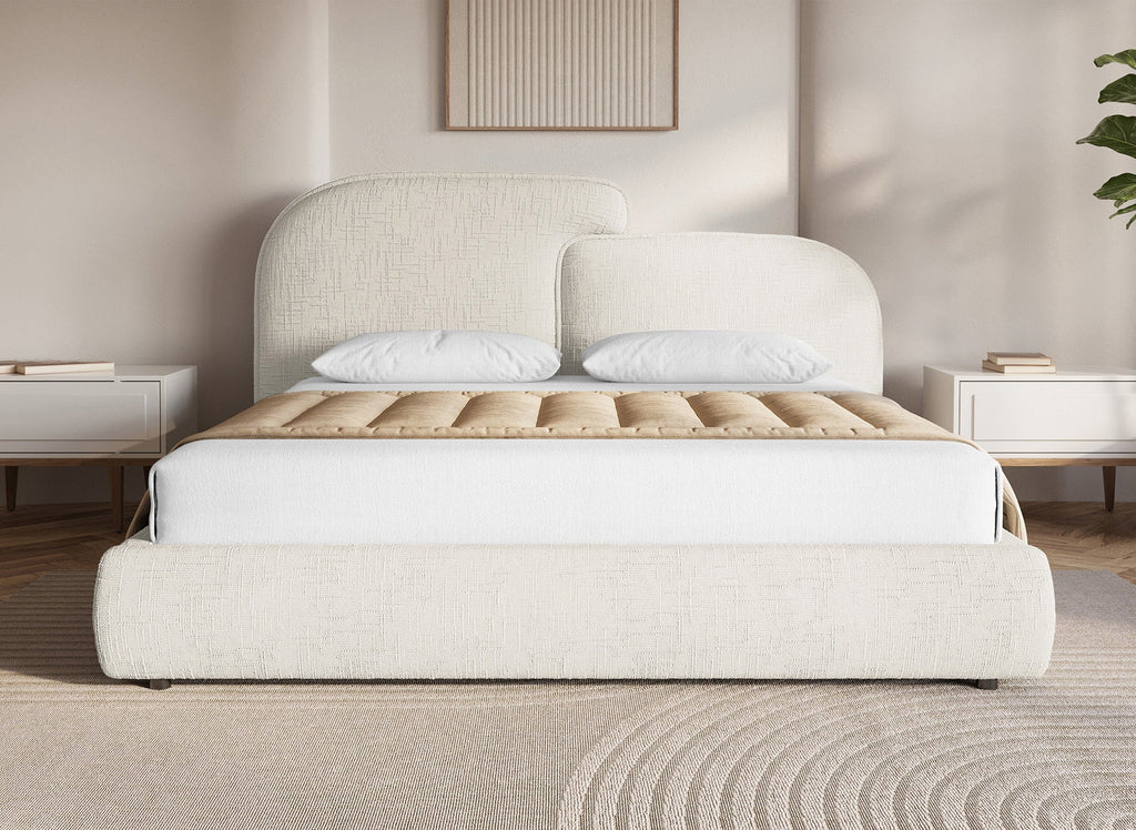 Lit coffre en velours chiné beige 180x200 cm MILENA