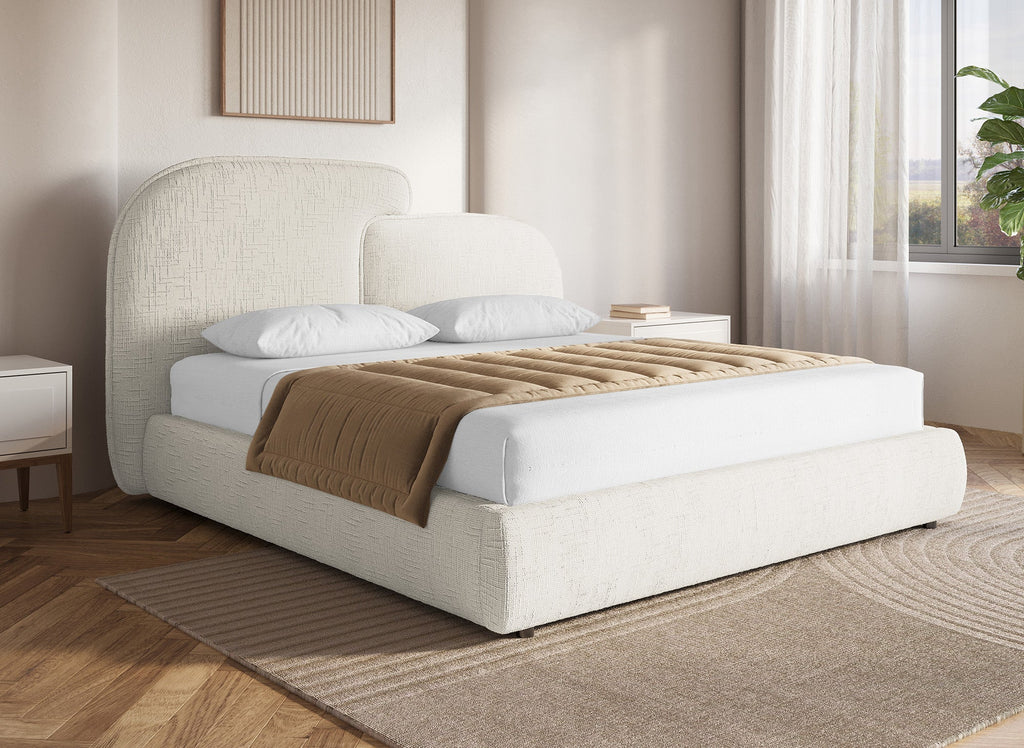 Lit coffre en velours chiné beige 160x200 cm MILENA