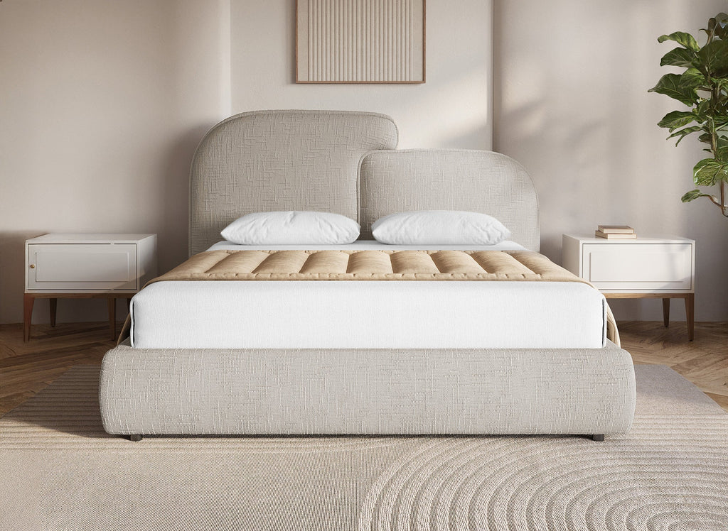 Lit coffre en velours chiné taupe 140x190 cm MILENA