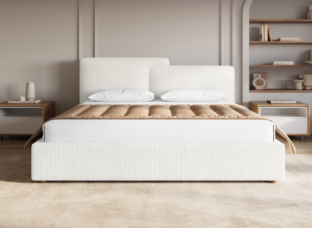 Lit coffre en velours côtelé écru 180x200 cm ZELIA