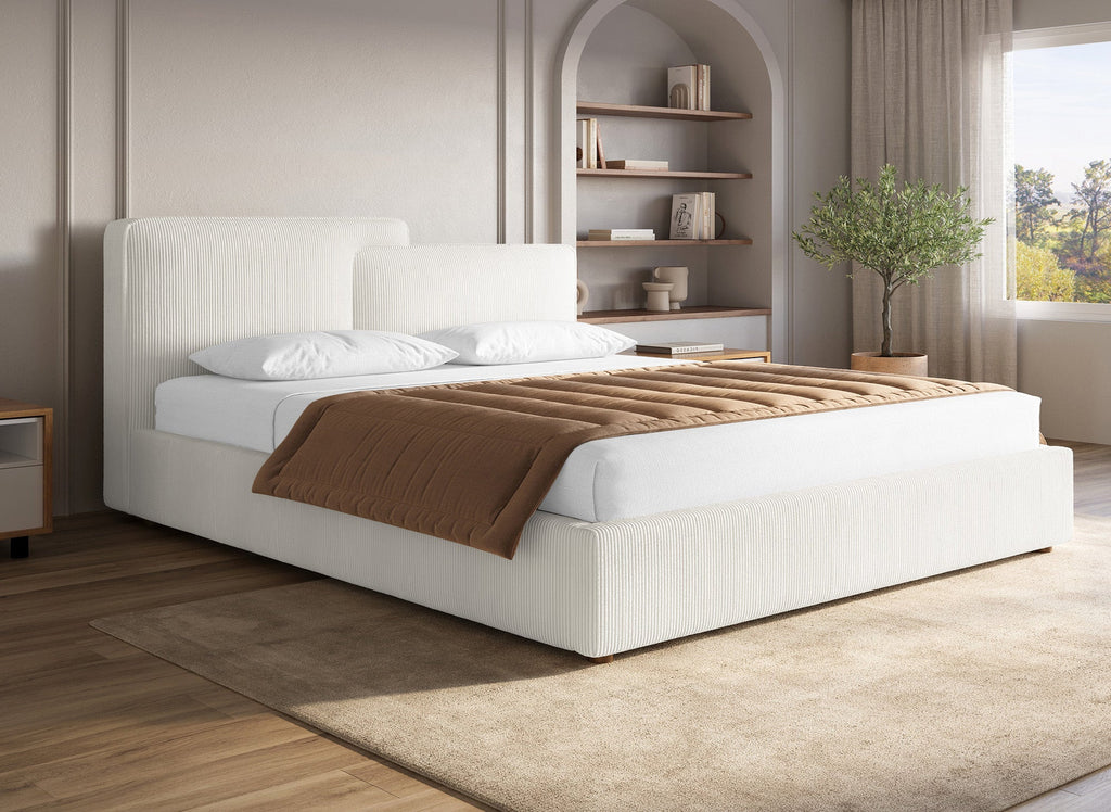 Lit coffre en velours côtelé écru 180x200 cm ZELIA