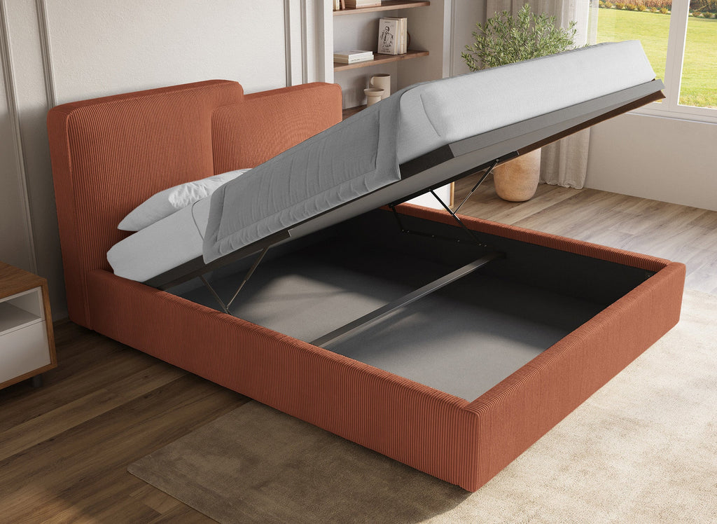 Lit coffre en velours côtelé terracotta 180x200 cm ZELIA