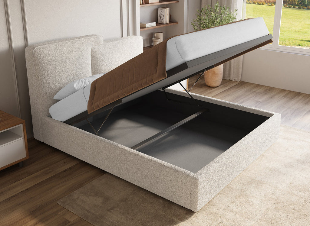 Lit coffre en tissu bouclette beige 160x200 cm ZELIA