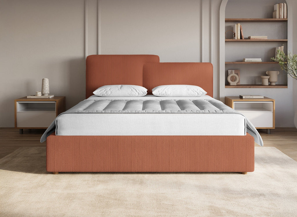 Lit coffre en velours côtelé terracotta 140x190 cm ZELIA