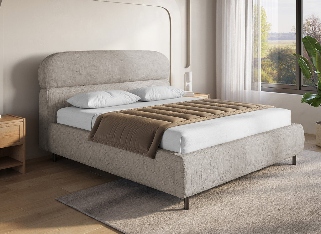 Lit coffre en velours chiné taupe 160x200cm MELO