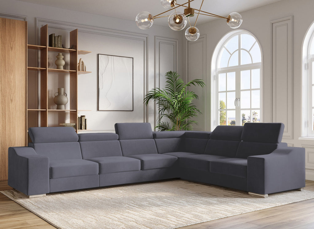 Canapé d'angle convertible réversible en velours gris LEONIE