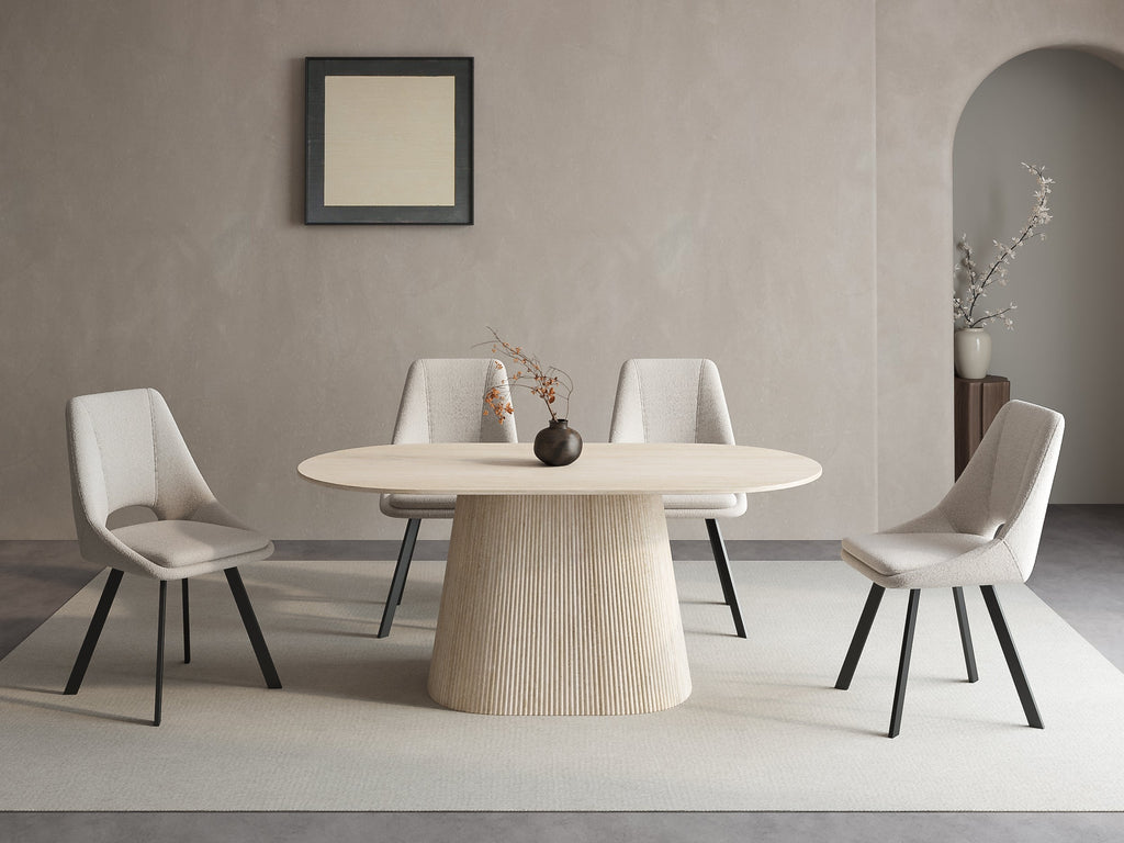 Table à manger ovale en marbre composite beige 6 personnes TIANA